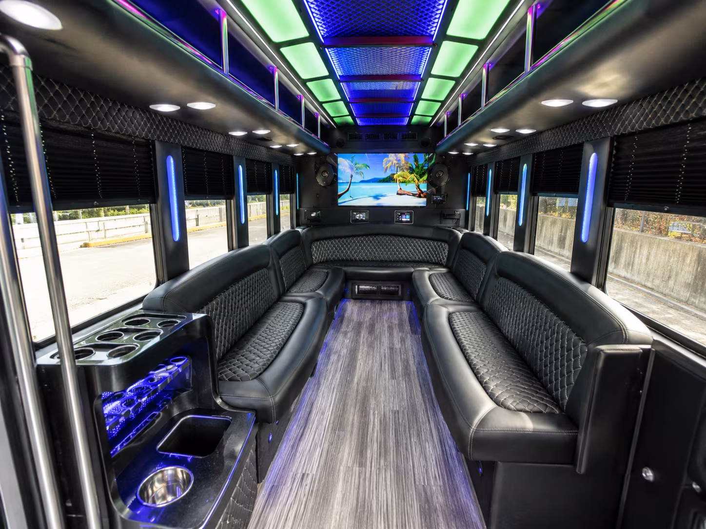 shelby 18 passenger party bus inside
