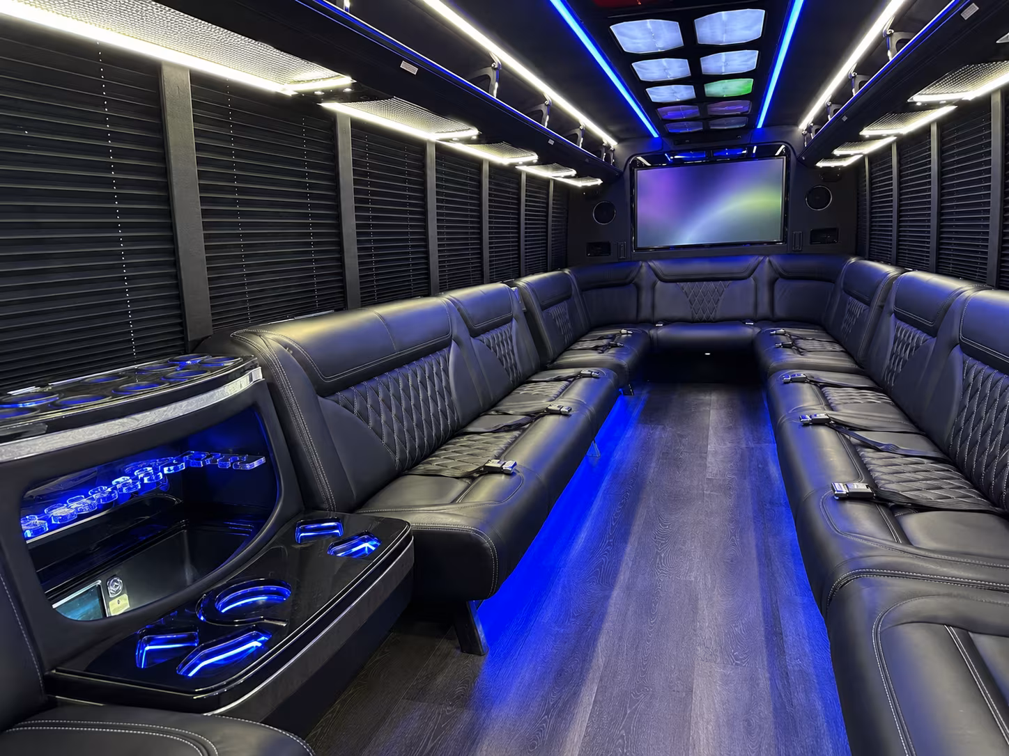 shelby 20 passenger party bus inside