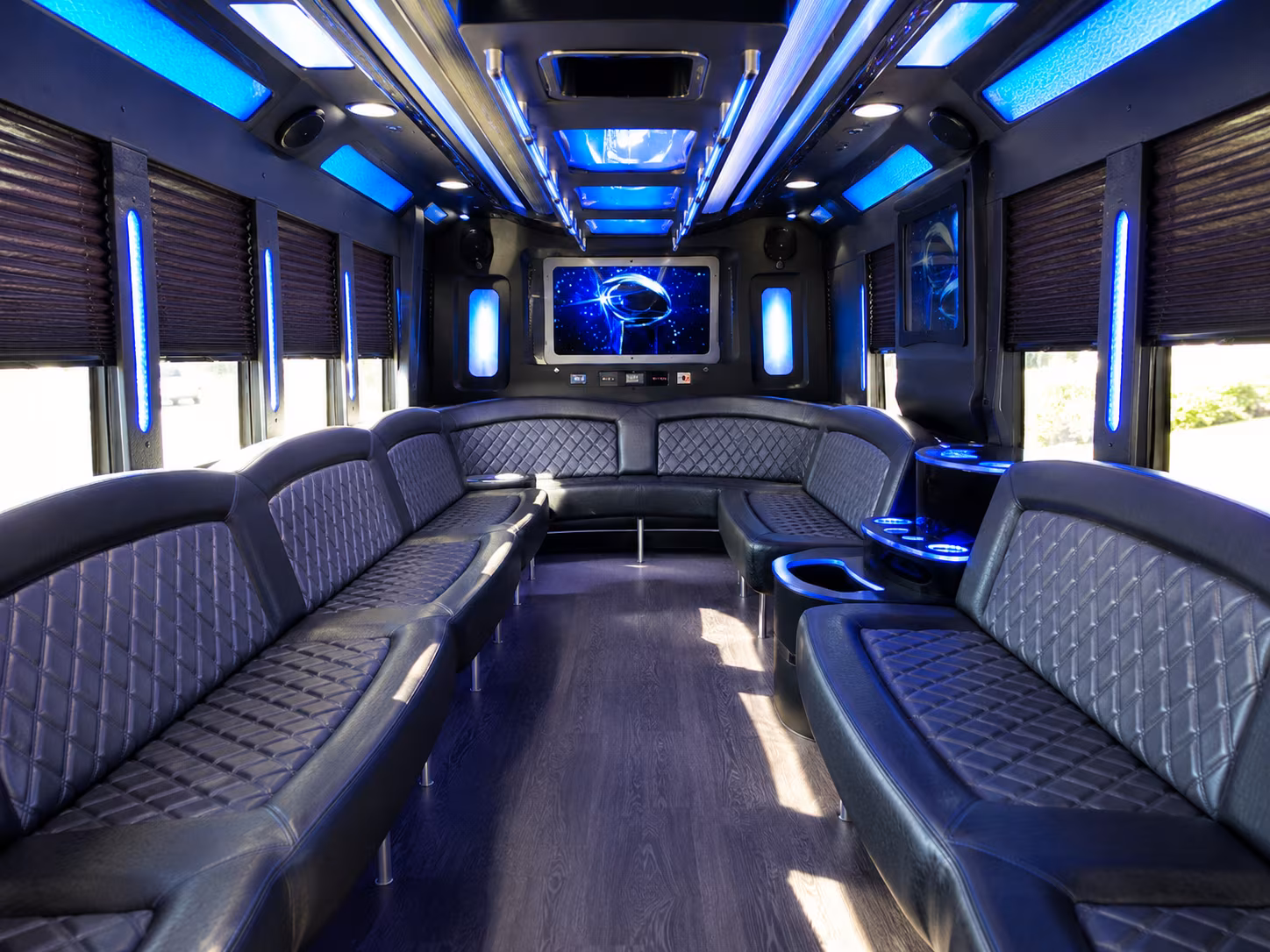 shelby 28 passenger party bus inside