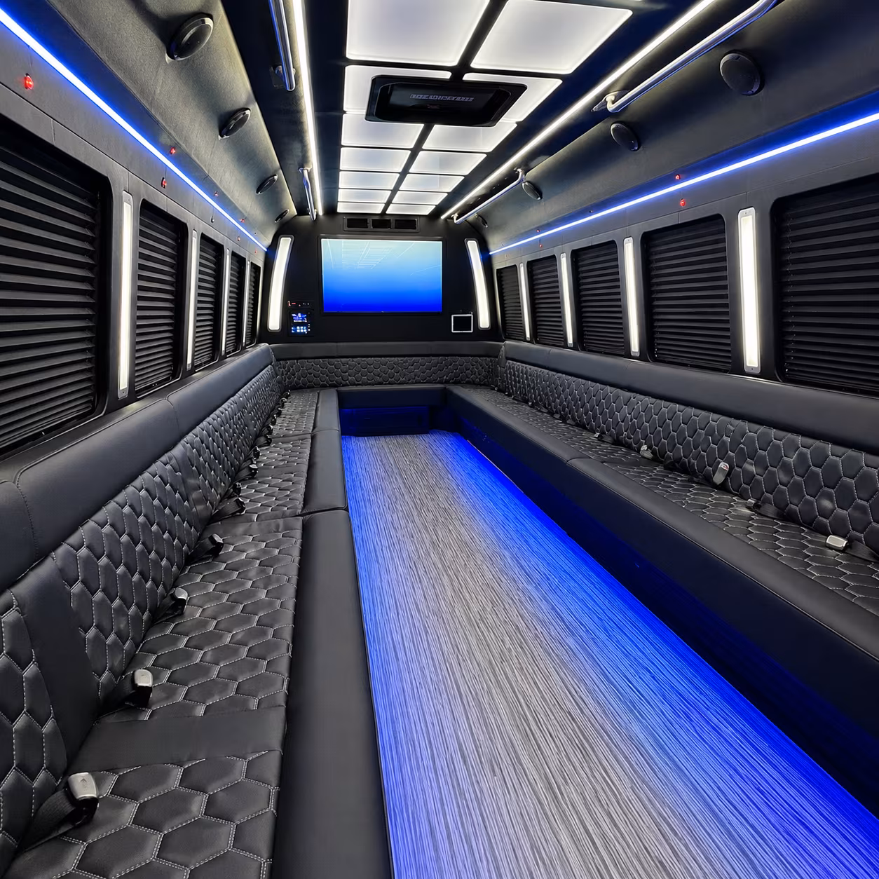 shelby 50 passenger party bus inside