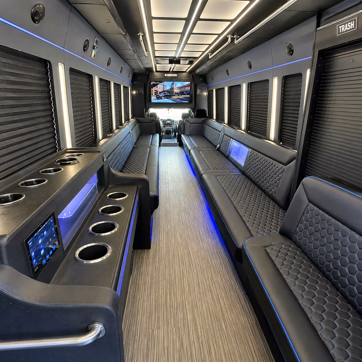 shelby party bus rental interior